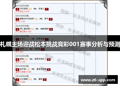 札幌主场迎战松本挑战竞彩001赛事分析与预测